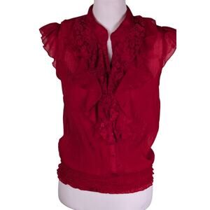 IZ Buyer Y2K top attached camiSz M (6) ruffles glistens laceHallow EUC buttons